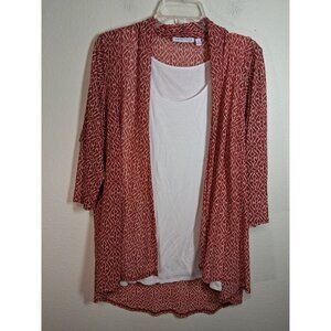 Notations Blouse Business Casual Granny Office White Orange Size 1X XL